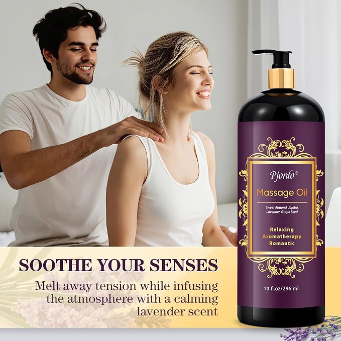 Pjordo Massage Oil for Massage Therapy, Vanilla, Lavender Oil, with Massage Roller Ball, Massage Oils for Muscle Relaxing, Calming, Soothing & Moisturizing, Spa Gift Set for Her and Him