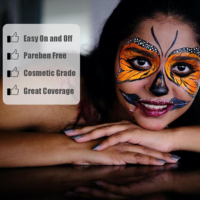 Bowitzki 30g Professional Face Paint Body Paint Water Based Face painting Makeup Safe for Kids and Adults Split Cake Single Color Halloween Christmas Party- Orange