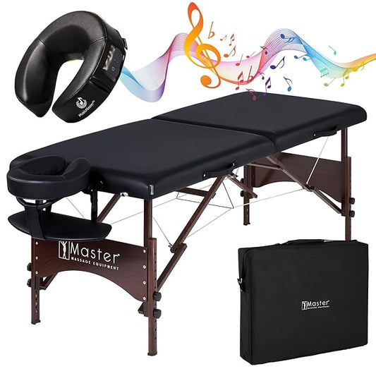 Master Massage 28" Argo Portable Massage Table with Extra Music Master Crescent Round High Fidelity Sound Face Cradle Cushionin
