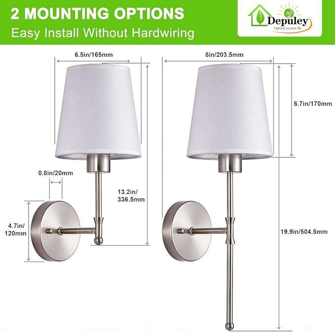 Depuley Battery Operated Wall Sconce: Set of 2 Wireless Wall Lights with Remote for Bedroom - Rechargeable 15 Colors 19.9" Wall Lamp for Living Room Hallway Decor