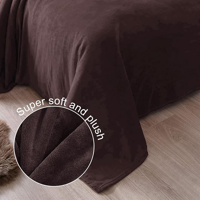 Exclusivo Mezcla Soft Fleece Blanket Twin Size for Bed, Coffee | 90x66 Inches, Double-Sided Brushed Flannel, Lightweight Plush Cozy Blanket for Home Decor, All Season, Machine Washable