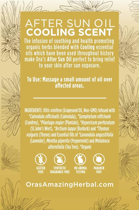 Ora's Amazing Herbal Travel Size After Sun and Shave Oil for Women & Men, Sunburn Relief, Botanical Moisturizer with Nourishing Herbs and Essential oils, Razor Burn, 2 oz with Pump