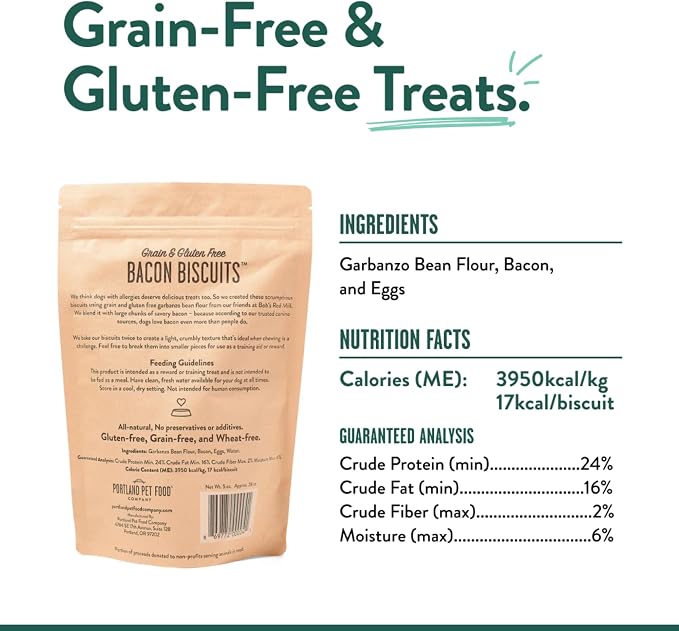 Portland Pet Food Bacon Dog Treats - Natural, Grain-Free Biscuits, 5 oz | Human-Grade, Limited Ingredient, Healthy Low Calorie Training Treats for Small & Large Dogs, Puppy to Senior, Made in USA