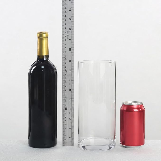 CYS Excel Clear Glass Cylinder Vase (H:9" D:4") Flower Vase Centerpieces Hurricane Floating Candle Holder