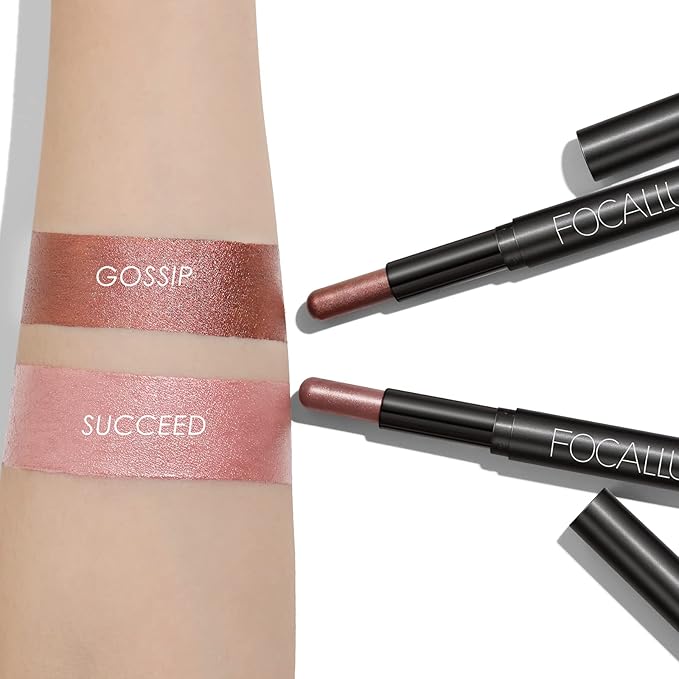 FOCALLURE 2 Pcs Cream Eyeshadow Stick,Brightener Eyeshadow Pencil Crayon,Highlighter Eye Shadow Stick Sets with Crease-proof Formula,Long Lasting Waterproof Eye Shadow Make Up,Silky Peach