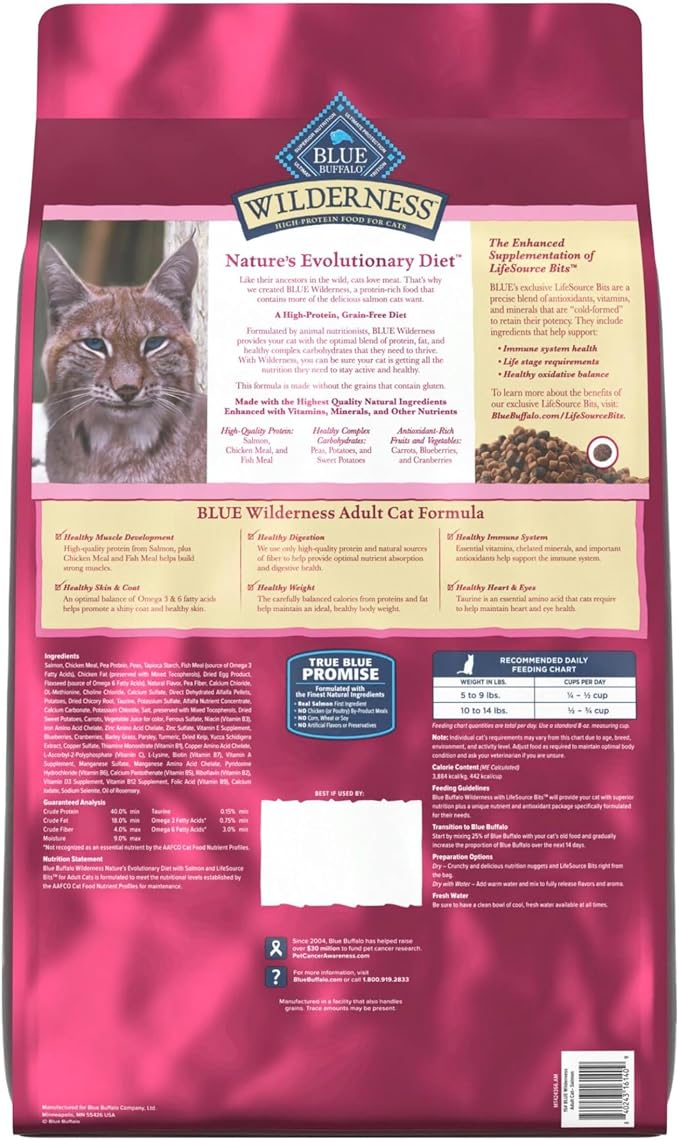 Blue Buffalo Wilderness Salmon Adult Dry Cat Food, Grain-Free, 15 lb | Real Salmon #1 Ingredient, High Protein Nutrition, Supports Immunity with Antioxidant-Rich LifeSource Bits