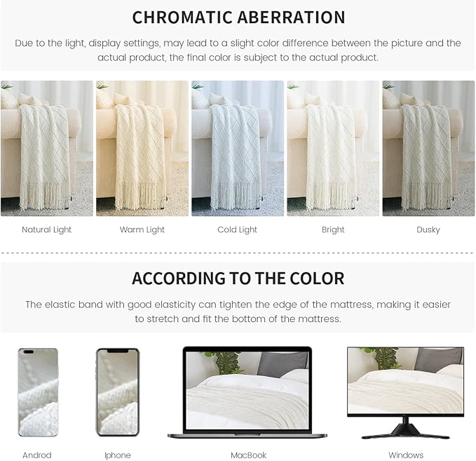 BOURINA Beige Throw Blanket 50x90 Inch Boho Knitted Soft Throw Sofa Blanket | Knitted Throw Blanket 50x90 Inches, Soft Lightweight Boho Weave Throw Decorative Couch Blanket for Living Room Bed Runner