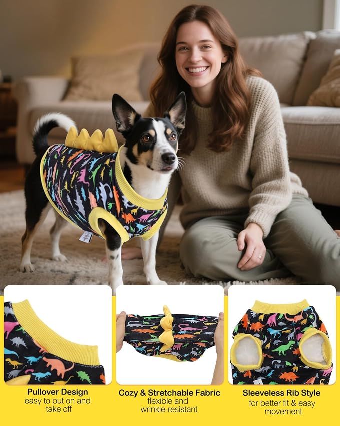 CuteBone Dinosaur Costume Dog Shirt, Stretchy Velvet T-Shirt Clothes for Small Dogs, Soft & Breathable Pet Tee Outfit Cat Apparel for Daily Wear, Cozy Pullover Design Puppy Fashion COSBX01S