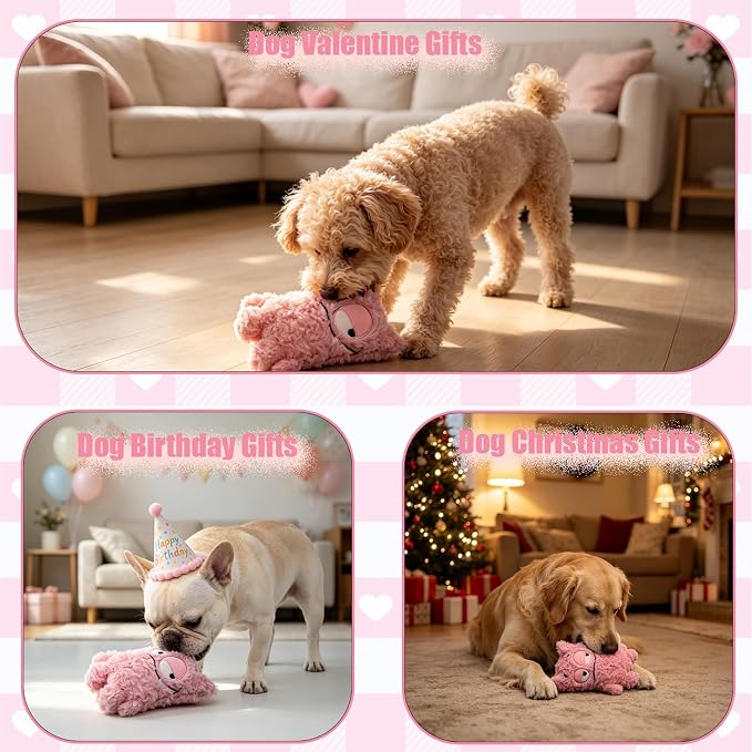 Monster Dog Valentine Toy for Puppy Gifts, Stuffed Dog Plush Toy | Crinkle Squeaky, Soft Lightweight Toy for Fetch and Chew, Interactive Outdoor Indoor Play for Tug, For Puppy Small Medium Dog
