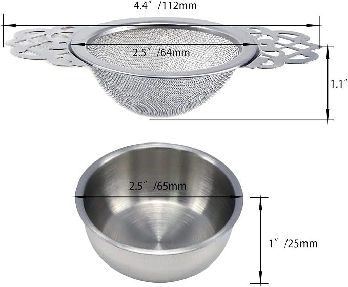 1 Set Silver Stainless Steel Tea Strainer with Drip Bowl, Mesh Loose Leaf Tea Infuser with Double Winged Handle