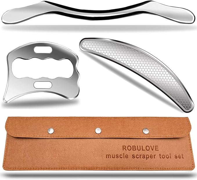 Professional Stainless Steel Muscle Scraper Tool Set, 3-Piece, Scraping Tool Physical Therapy and Myofascial Release Tools 14inch Long bar(Double Edge)