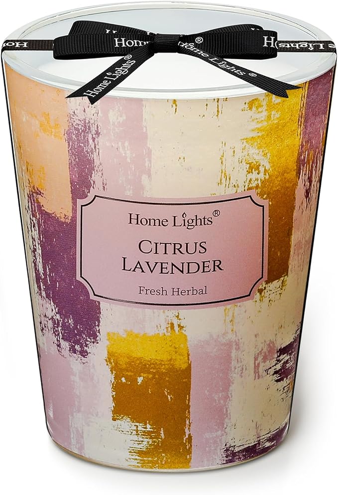 HomeLights Citrus Lavender Scented Candles | 6.7oz Soy Candles Scandinavian Minimalist Design Large Candle Jars | Ideal Candle Gifts for Events, Home Decor Stress, Relief & Relaxation