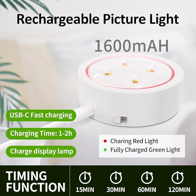 Tututry 3-Pack Picture Lights for Wall, Rechargeable Battery Magnetic Poster Lights with Remote Dimmable 3-Color Temps & Timer, LED Art Display Lighting for Paintings, Frames & Wall Art Decor (White)