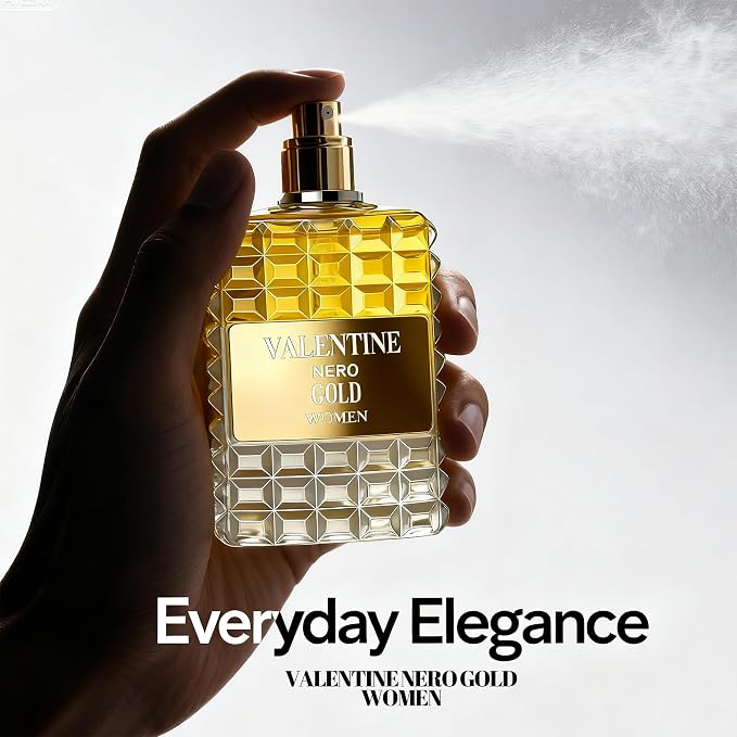 A CENTER Valentine Nero Golden Eau de Parfum Perfume for Women 3.4 Fl Oz | Long Lasting Deep Floral & Amber Fragrance | Gold Glass Spray Bottle | Cologne Gift Daily Use