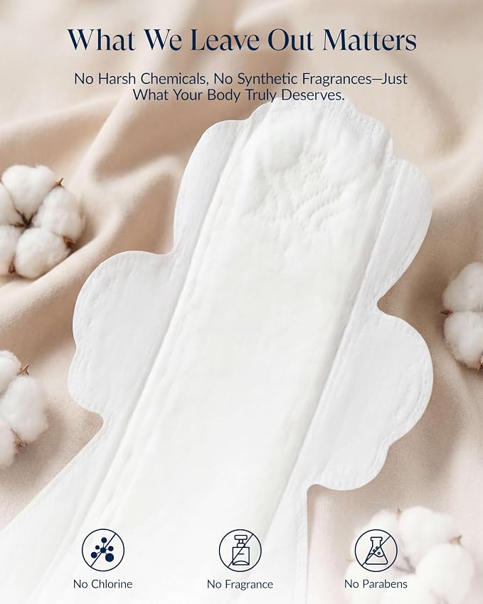 RPE Life 100% GOTS Organic Cotton Overnight Pads, Size 5, 12 Count | Size 5 overnight pads with wings; ultra thin, breathable, unscented protection for heavy flow and nighttime use.