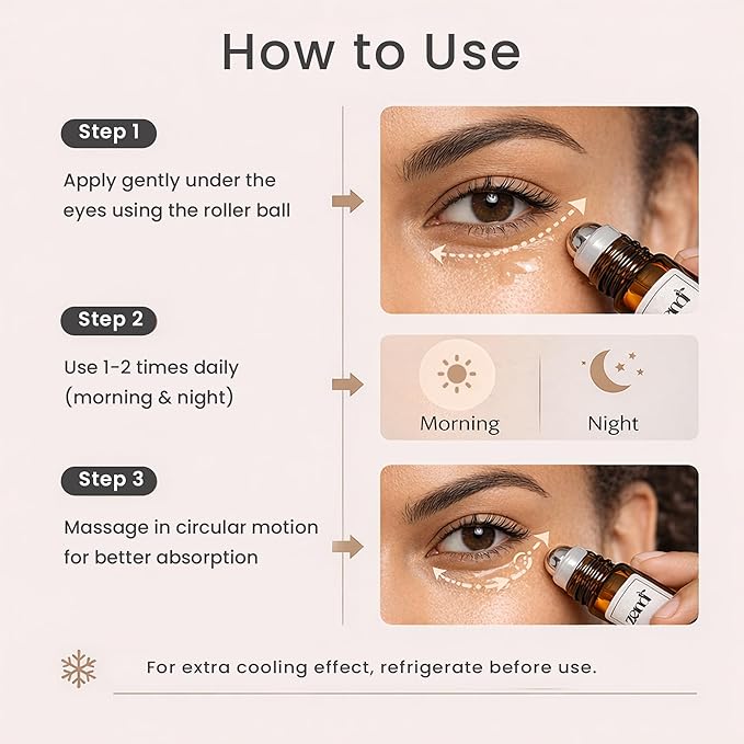 Zendi™ Pack of 2-10 ml Under Eye Dark Circle Remover & Puffiness Corrector – Eye Serum Roller with Organic Frankincense & Castor Oil, Amber Glass Roll On