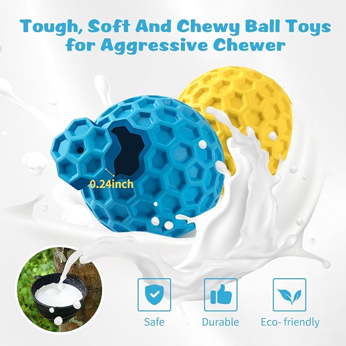 HIPPIH Indestructible Squeaky Dog Toys, Interactive Dog Balls 2 Pack