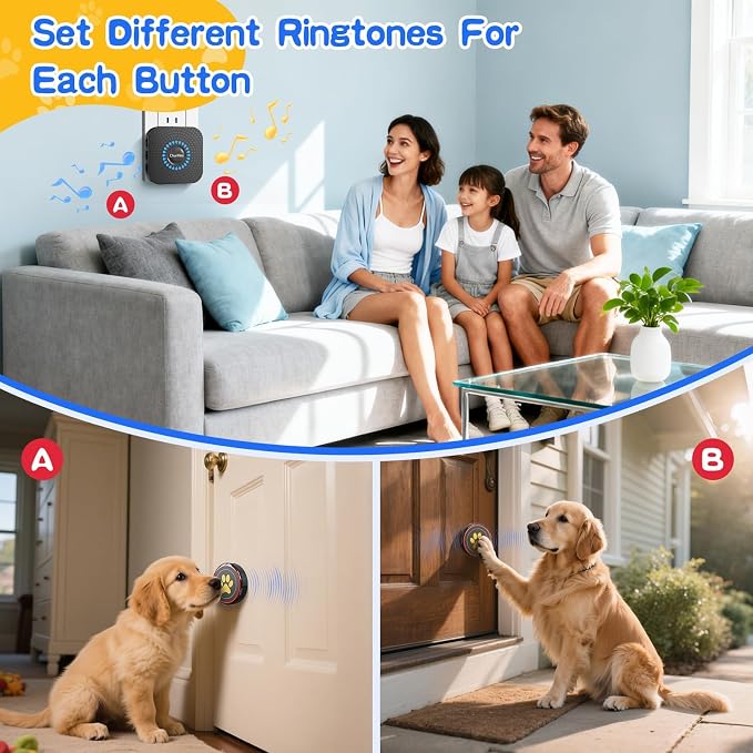 Dog Door Bell for Potty Training, IP55 Waterproof, 55 Ringtones, 0-115dB | Touch-Activated Wireless Dog Bell Helps Puppies Signal Outside, 5 Volume Levels and Waterproof Button for Indoor/Outdoor Use