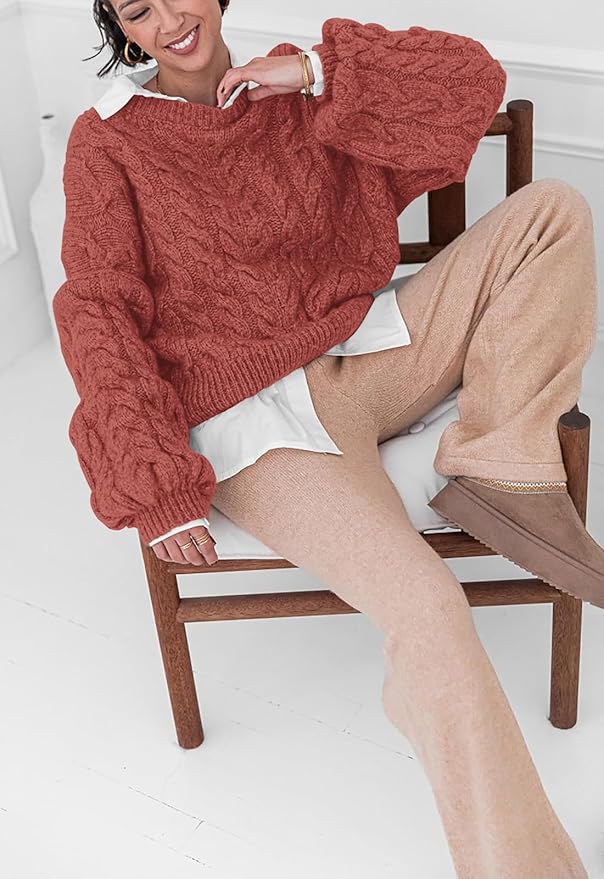 PRETTYGARDEN Womens Sweaters Spring 2026 Cable Knit Long Sleeve Crewneck Oversized Sweater Chunky Pullover Loose Outfits