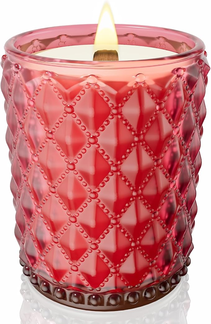 M&SENSE 16.6oz Wood Wick Scented Candle, Non Toxic Soy Wax with Crackling Wick, DarkRoseAmber Scent 100H Burn Long Lasting for Bedroom Kitchen Home Decor, Housewarming Gifts for Family Friends