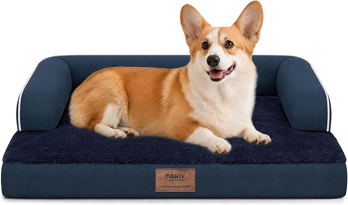 Orthopedic Waterproof Dog Bed Pet Couch with Bolster for Medium Dogs | Pillow Support for Neck Relief, Egg Crate Foam, Waterproof Liner, Anti-Slip Bottom, Machine Washable Cover, 30 x 22 Inch