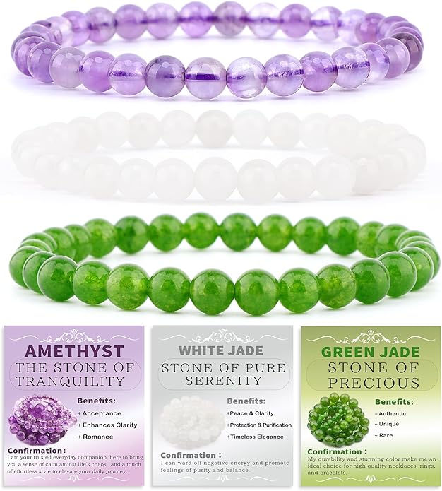 NCB 2.3-Piece 4mm Natural Crystal Gemstone Stretch Bracelets – Handmade Reiki Energy Healing Jewelry for Meditation,Yoga, Unisex