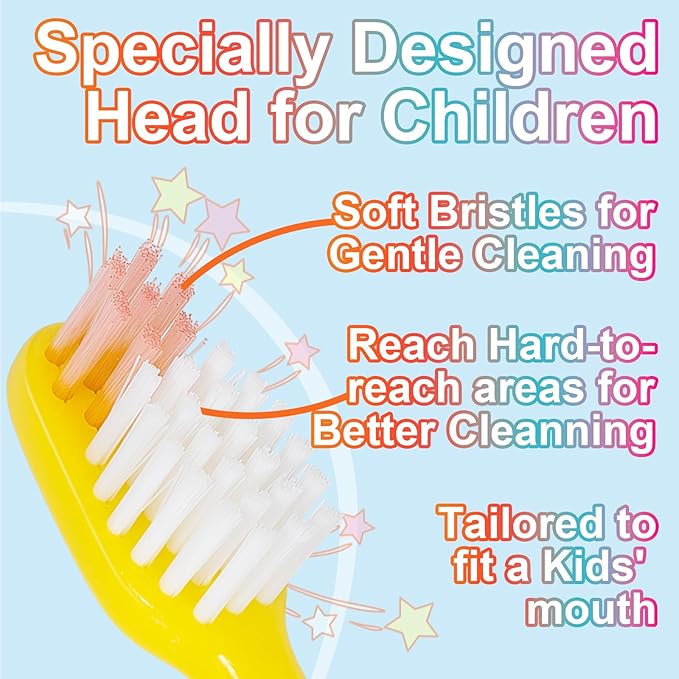 PRASBURR Toddler Toothbrush - Kids Toothbrush Soft Bristles with Suction Cup for Easy Storage, for Age 2-4 and Older, Pack of 4