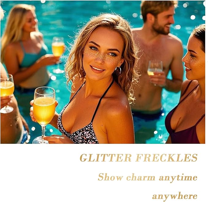 6Pcs Makeup Patches - Gold - Glitter Face Paint Speckles，Sweatproof Waterproof Gold Glitter Face Freckles，Singer Concerts Festival Rave Accessories， Fake Freckles for Women.