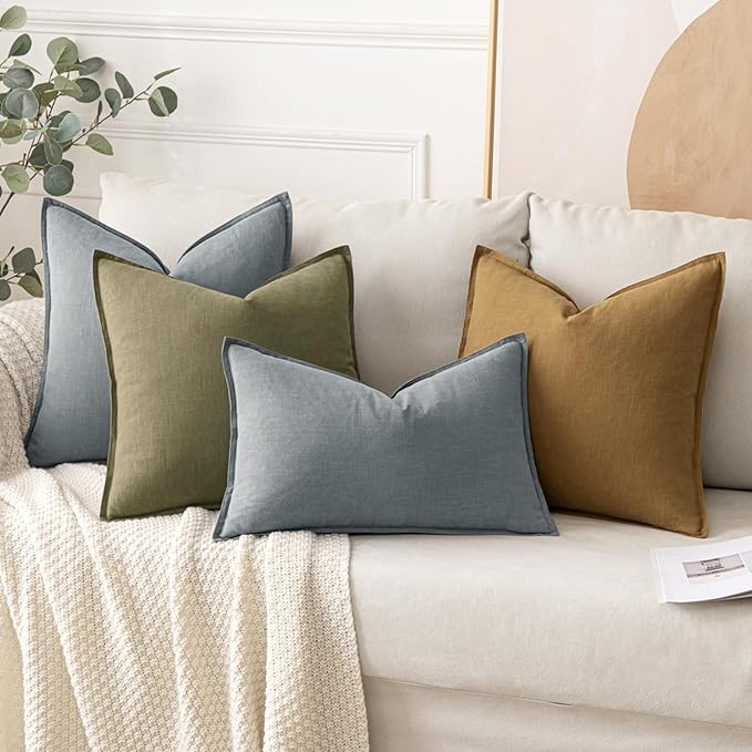 MIULEE Decorative Linen Euro Sham Pillow Covers 24x24 Gray | Boho Farmhouse Neutral Couch Throw Pillows for Bed, Pack of 2 Accent Modern Pillowcases, Sofa Livingroom Home Decor