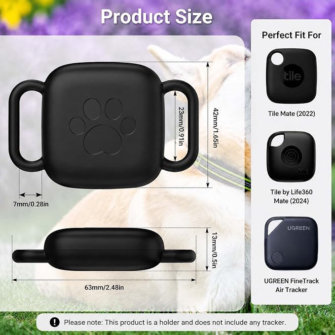 Dog Collar Holder for Tile Mate 2024 and UGREEN Tracker,Waterproof Silicone Case for Tile by Life360 2024 cat pet Necklace Dropper, Scratch Resistant Dustproof Cover, 2 Pack,Black/Off-White