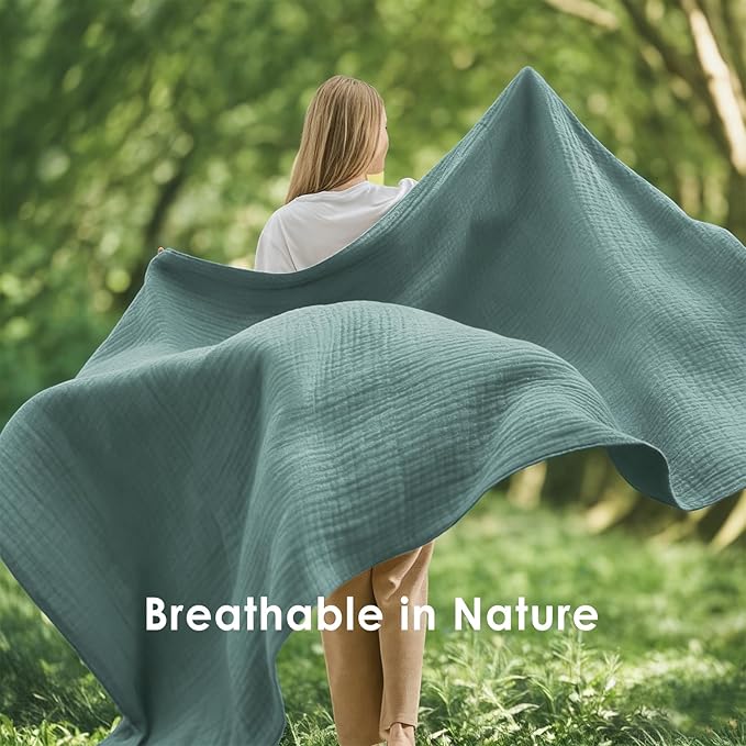EMME Muslin Blankets for Adults Throw Blanket for Couch Breathable Gauze Soft Lightweight Airy Teal Super King 120" x 94"