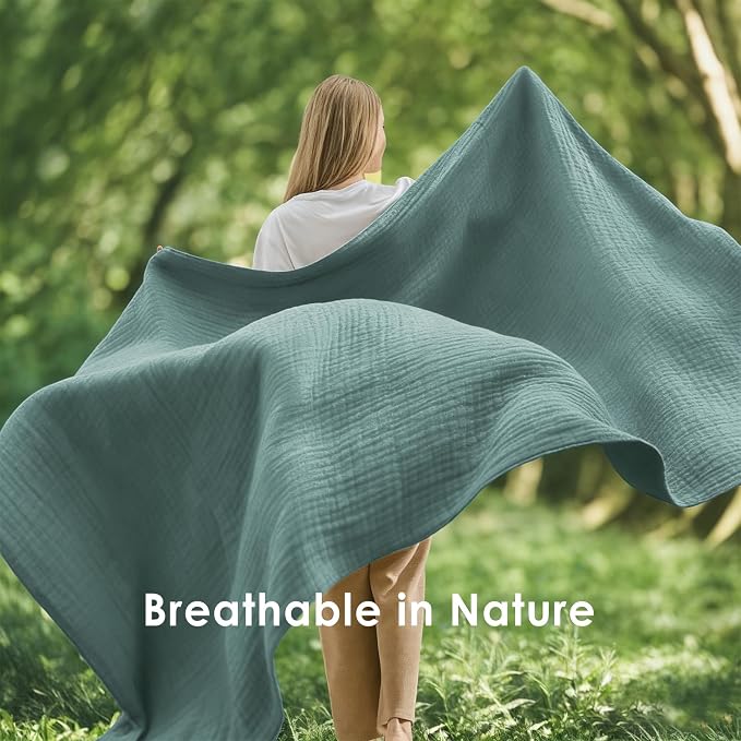 EMME Muslin Blankets for Adults Throw Blanket for Couch Breathable Gauze Soft Lightweight Airy Teal Twin XL 66" x 90"
