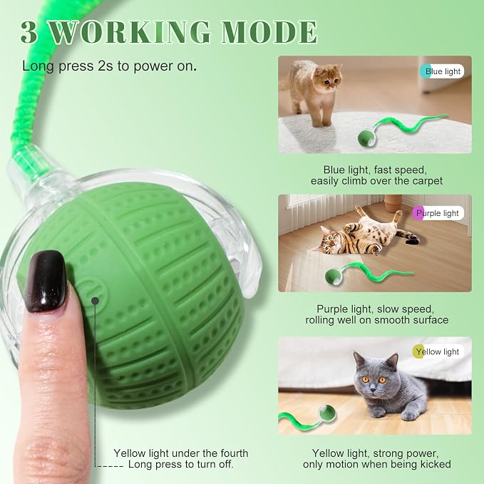2 PCS Interactive Cat Toys for Indoor Cats, Fast Rolling on Carpet Flash and Motion Activated Cat Balls for Bored Indoor Cats