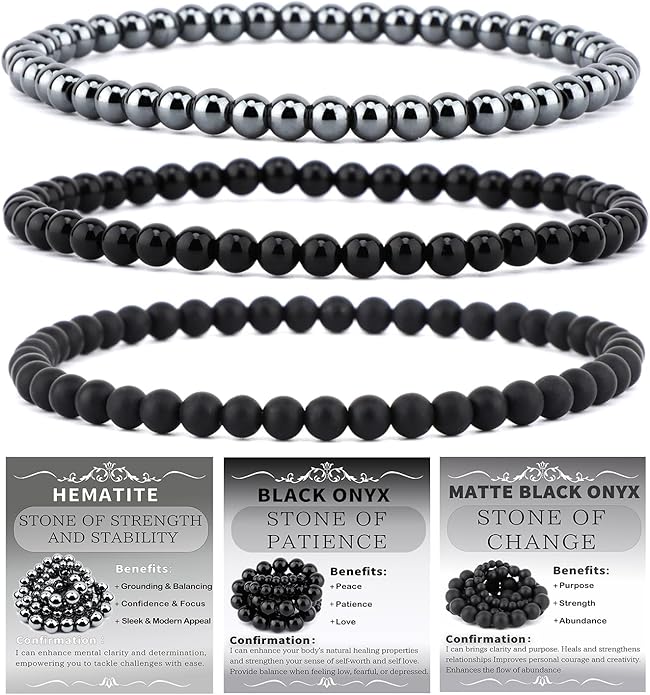 NCB 2.3-Piece 4mm Natural Crystal Gemstone Stretch Bracelets – Handmade Reiki Energy Healing Jewelry for Meditation,Yoga, Unisex
