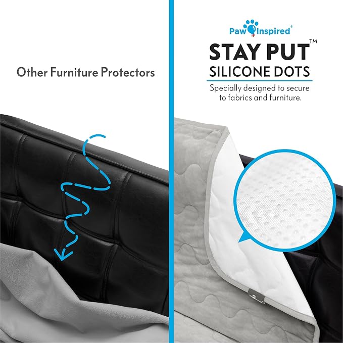 Paw Inspired Non-Slip Couch & Furniture Protector (Anti-Slip, Gray) | Waterproof, Washable Bed & Couch Cover for Dogs, Cats, and Pets, 80x90 Inch Size