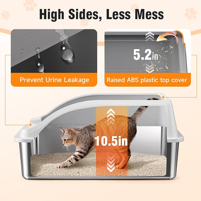 2PACK Stainless Steel Litter Box, XL Odor Free, Light Grey