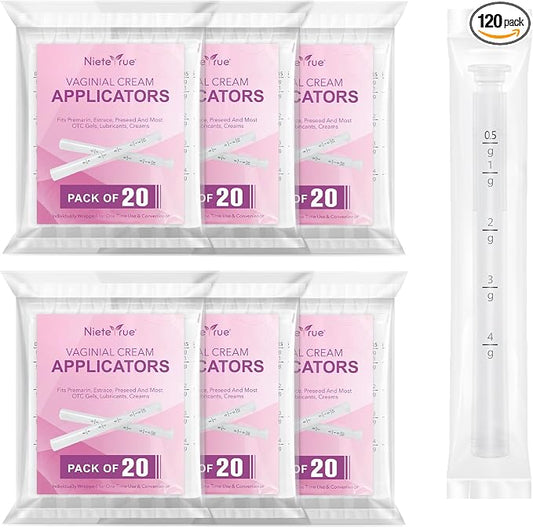 Disposable Vaginal Applicators – Updated with Dosage Markings, Individually Wrapped for Hygiene, Fits Most Lubricants, Creams & Gels, Feminine Care Essentials (120 Pack)