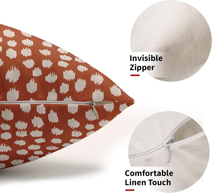 Burnt Orange Cream Dots Lumbar Pillow Covers 12x20 Set of 2 Boho Design Polka Dot Print Throw Pillows Modern Outdoor Decorative Pillowcase Rectangle Linen Cushion Cases Decor for Sofa Couch Bed