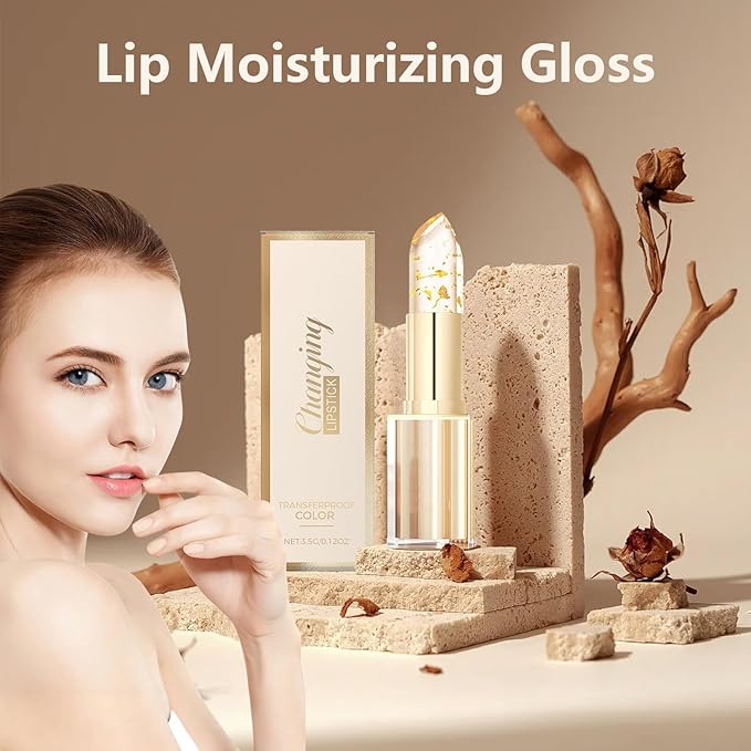 2 PCS Transferproof Color Changing Lipstick, Gold Crystal Color Changing Lipstick,color changing lipstick,Moisturizer Long Lasting Lip Balm,Clear Lip stick That Changes Color