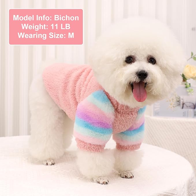 Dog Sweaters for Small Dogs, Chihuahua Fleece Clothes, Clothes Winter Warm Puppy Boys Girls, Rainbow Sleeve Sweater,Tiny Outfits Teacup Yorkie (Pink, XX-Small)