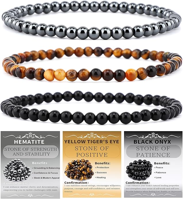 NCB 2.3-Piece 4mm Natural Crystal Gemstone Stretch Bracelets – Handmade Reiki Energy Healing Jewelry for Meditation,Yoga, Unisex
