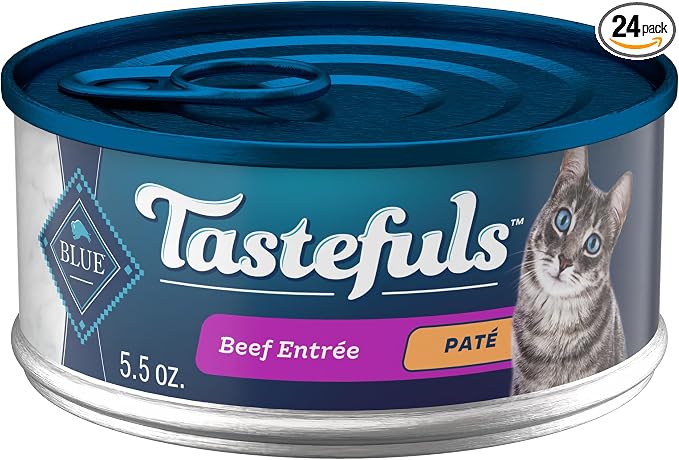 Blue Buffalo Tastefuls Beef Paté Wet Cat Food, 5.5 oz, 24 ct | Real Beef First, Paté Style, No Chicken By-Product, Corn, Wheat, or Soy