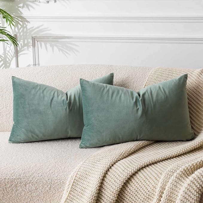14x24 Pillow Covers Set of 2 Decorative Velvet Throw Pillow Covers,Sage | Luxury Soft Cushion Covers with Invisible Zipper for Couch Sofa Bed Living Room Bedroom Home Decor