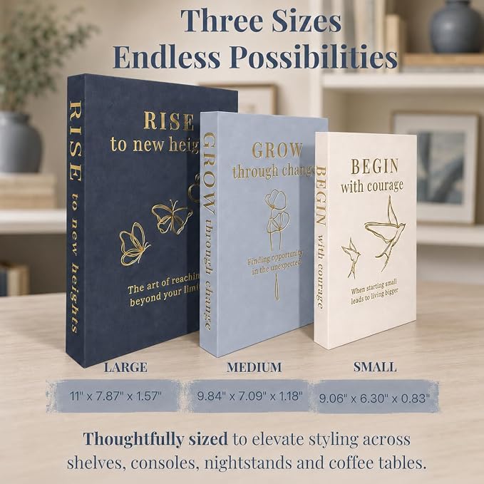 Decorative Books for Home Decor | Elevate your Bookshelf Decor with Coffee Table Books (Fake Books Set of 3) | Faux Books for Decoration | Hollow Book Box with Hidden Storage | Decorative Storage Box