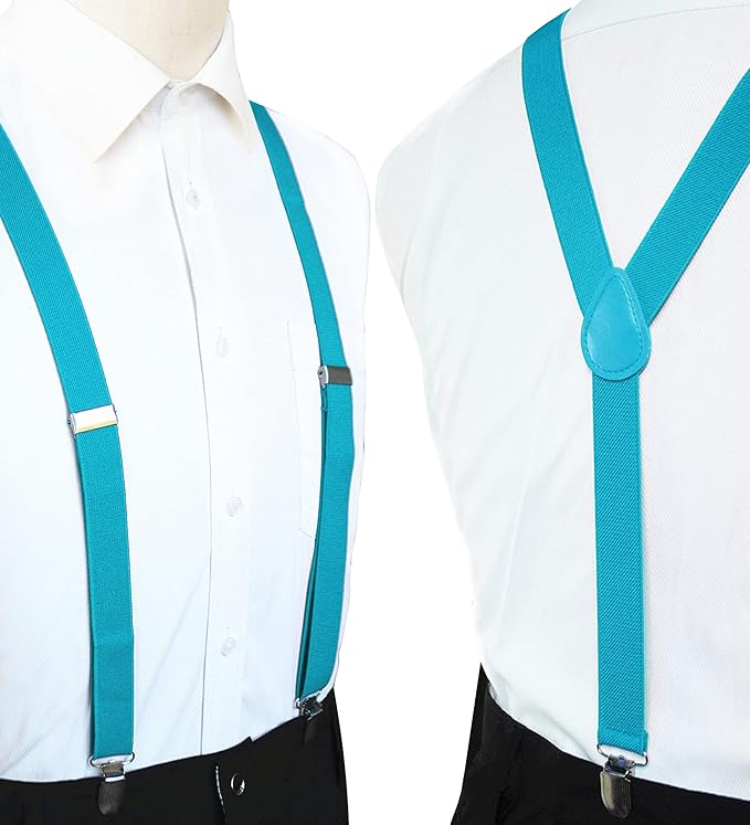 JEMYGINS Solid Color Mens Suspender with 3 Strong Clips Adjustable Braces