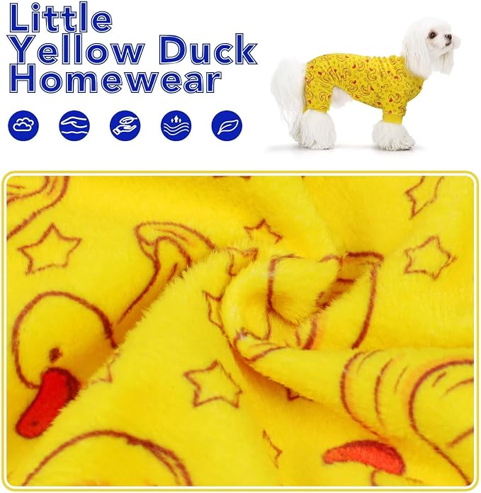 Dog Pajamas Onesie: Comfortable Four-Legged Apparel for Small, Medium, & Large Dogs, Polyester Material for Comfort, Wrinkle Resistance, Moisture Wicking, Stretchiness Rotating Duck L