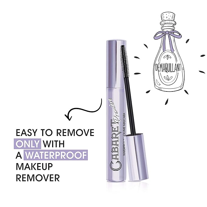 Vivienne Sabó Cabaret Premiere Black Waterproof Mascara, Volume and Length, Curling, No Flaking, No Clumping, Smudge Proof, Washable, Cruelty-Free, Made in Europe, (01 Black), 0.3 Fl Oz, 1 Pack