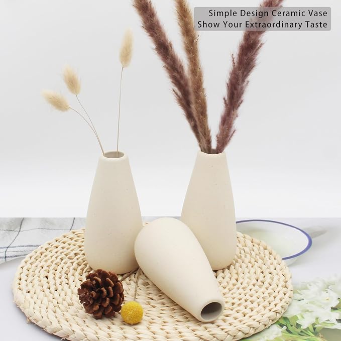YANLING 6 Pack Modern Small Vase for Flowers, Light Yellow Ceramic Vases | for Pampas Grass, Boho Vases for Home Decor Table Shelf Office Bedroom