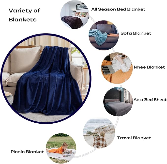 Fleece Plush Throw Blanket Navy Blue 108"x90""for Couch Fuzzy Cozy Flannel | Super Soft Lightweight Microfiber Blanket for Sofa Bed bedroom Home Decor All Season,Birthday Gifts for Women Mom Adult