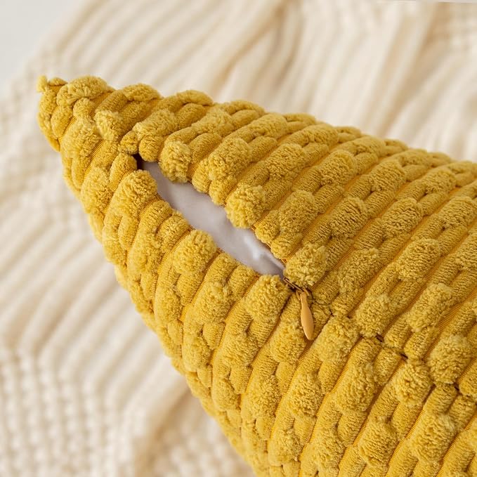 Kevin Textile Soft Corduroy 20"x54" Pillow Cover 1 Pack, Mustard Yellow | Boho Stripe Plush Corduroy Decorative Oblong Cushion Cover Modern Farmhouse Home Decor for Sofa Couch Bed Chair